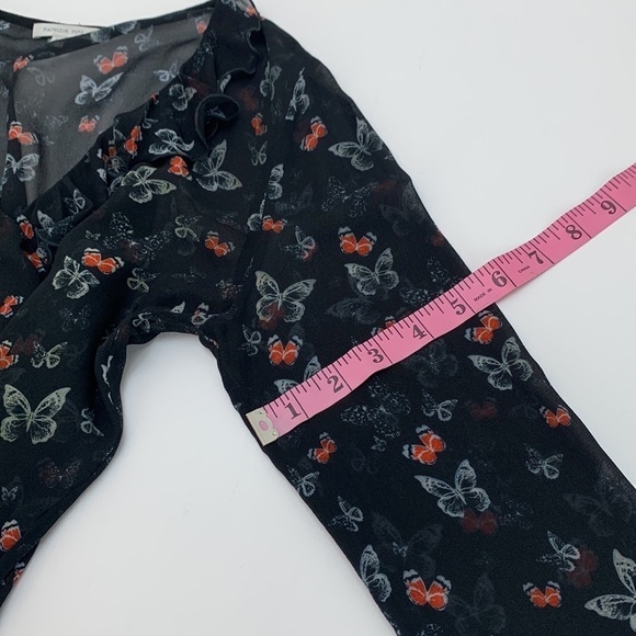 Patrizia Pepe Black Sheer Butterfly Print Ruffle Trim Top Size 44 (small… - Picture 15 of 16